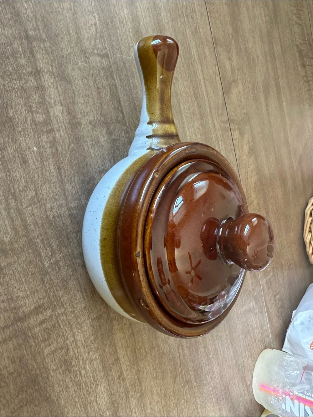 Glazed Brown Ceramic Skillet Pan with Handle - Home Kitchen Cookware